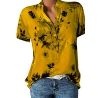 Juebong блузи за дамски флорални бохо летни върхове свободни плюс размер флорална печатна туника тениска тениска S-5XL, къса ръкав V-образно деколте основна риза