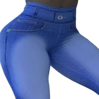 Жените изглеждат печат гамаши Извънгабаритни фалшиви дънки плюс размер отпечатани деним гамаши стреч дъна спортни панталони син Б 6ХЛ