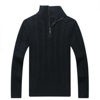 симоид мъжки ежедневни палта и якета - плътен дебел ежедневен ревер трикотажен пуловер с половин цип черен М