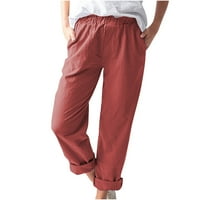 Дамски плюс размер клирънс $ Жени Случайни Плътен цвят джобове ластик удобни прави панталони Червен ххл