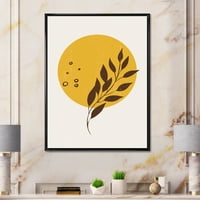 Дизайнарт 'абстрактна Луна и жълто слънце с тропически листа' модерна рамка платно стена арт принт