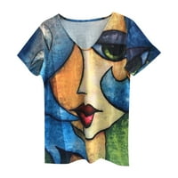 Летни върхове за жени Модерен Реколта Дамски в врата графични Тийове естетични ризи с къс ръкав Запад излиза върхове лято Плюс размер риза