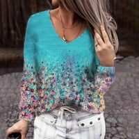 Дамски блузи с дълъг ръкав И2к блузи с цветен принт с дълъг ръкав кръгли век хлабави блузи модерна тениска изработване на ризи основни тениски Бохо върхове Кафе риз