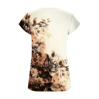 Лято къс ръкав Дантела в Деколте за жени Модерен флорален печат тениска ежедневни свободни блузи