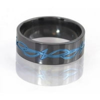 Плосък черен цирконий пръстен племенен дизайн анодизиран в синьо
