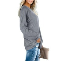 тениски за жени дамски туники блузи дълъг ръкав високи ниски ежедневни ризи блузи Есен Зима Дамски тениски сиви + м