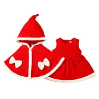 Бебета момичета 2-част коледни тоалети Дядо Коледа с качулка с боуккент+коледна рокля без ръкави за деца Косплей парти рокля 6m-3y