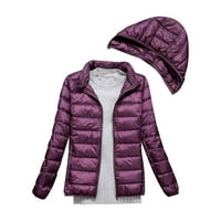 Xinqinghao Jackets палто за жените зимни тънки и леко палто на палто небрежно палто тънко ватирано яке с разглобяема шапка жени палто лилаво xl