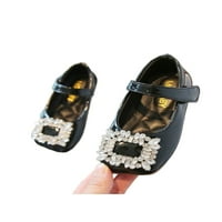 Ymiytan Girl's Flats Comfort Mary Jane Sandals Magic Tape Shoes School School Non-Slip Cute Square Toe Princess Shoe Black 13c