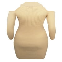 Склади за жени ежедневни тънки годни плетани предни пуловер с пуловер с каросерии TWCWD076-BEIGE-US XL