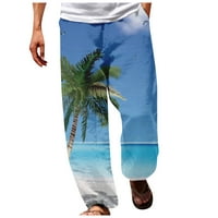 Летни прочиствания Мъжки панталони отзад към училище модна модна мода разхлабена ежедневна отпечатана широка крака Pocket Sports панталони Blue XXXL