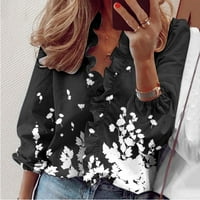 Есенно облекло Жени Руфърс дълъг ръкав върхове Блуза Небрежно пълен ръкав с тениски с тениски с тениски с тениски за флорални принта.