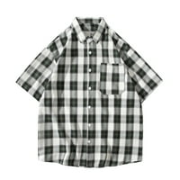 Мъжки плюс размер ризи Просвещение винтидж отпечатана риза Хавайски стил модел с къси ръкави за спускане на яка блуза риза