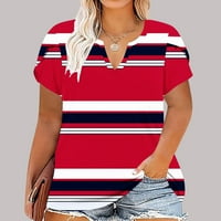 Големи тениски за жени с къси ръкави върхове блузи редовно прилягащи тениски пуловер тениски върхове райета тениски v върхове на шията ежедневни блузи лесни грижи меки дишащи пуловер върхове червени xxl