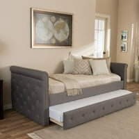 Baxton Studio Swamson Modern и съвременен плат, туфиран с двойни размери Дневни легла с разточване на леглото за гости, бежово