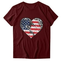 Aufmer Clearance Trendy Tops за жени Четвърти юли Дрехи, дами за независимост на флаг Слънчогледов печат Кръгла тениска за тениска с къси ръкави Кръгли върхове на шията обратно в колежа