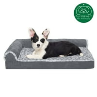 Furhaven Pet Products Двуцветна Fau Fur & Suede Deluxe Orthopedic Chaise Lounge Pet Bed за кучета и котки - Каменно сиво, средно