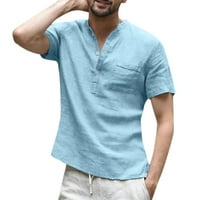 Мъжки торбисти памучно бельо твърд цвят с къс ръкав ретро тениски върхове блуза