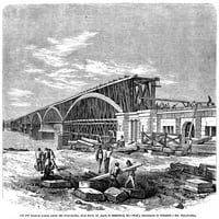 Мостово строителство, 1866. New Railroad Bridge през река Сускахана, от Хавър дьо Грейс до Перивил, Мериленд. Гравиране на дърво, 1866. Плакат печат от колекция Granger