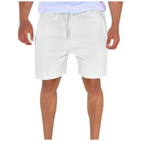 Шорти летни мъжки памучен твърд цвят спортни шорти ежедневни удобни крак шорти бели XXL полиестер