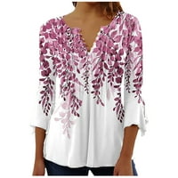 Спестявания на туника върхове за жени дамски извънгабаритна риза за свободното време лятна кръгла тениска с ръкав за печат на шията, розово