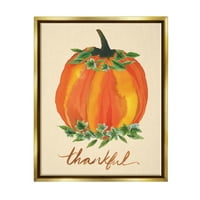 Ступел индустрии благодарен оранжева тиква листа растителни есенни растения графично изкуство металик злато плаваща рамка платно печат стена изкуство, дизайн от