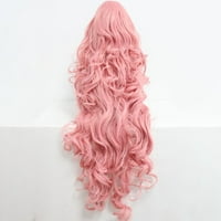 Уникални изгодни човешки перуки за жени с перука шапка дълга коса 35 розова къдрава перука