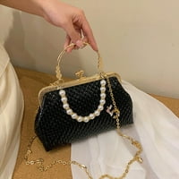 Diamond Women Chic Handbag Clip Mouth Satchel Bag Leisure Party Daily Bag, черен