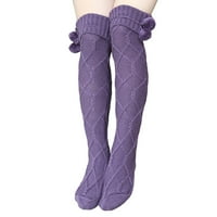 Fabiurt чорапи есен и зимни плетени чорапи подредени чорапи с висока тръба над коляното плетени чорапи вълна топка над чорапи на коляното дишащи дълги тръби чорапи, ли