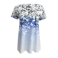Leylayray дамски върхове модни дамски свободни летни отпечатани v-образни тениски тениски върхове сини xl