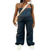 Жени Y2K Baggy Cargo Pants DrawString средна талия твърд цвят джогинг панталони улични дрехи с джобове