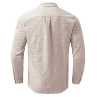 Мъжки модни ежедневни ленени раирани якички с дълъг ръкав на ризата бележка за блуза, моля, купете един или два размера по -големи