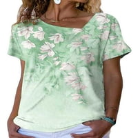 Тениска авамо тениска с къс ръкав тениска екипаж на врата дами дами модни летни върхове празнична туника блуза зелена s