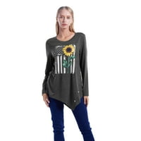 Дамски слънчогледови върхове Небрежни графични вдъхновяващи риза с дълъг ръкав, рохкава теп блуза с нередовен подгъв