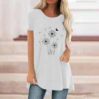 Daqian Clearance ризи за жени модни жени отпечатани тениска с о-тениска с къс ръкав ежедневни върхове на тийнейджърите блуза дамски плюс размери върхове Разчистване бяло 4