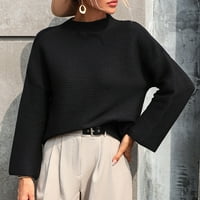 Cacommark pi дамски пуловери клирънс женски небрежен солиден цвят кръгло деколте с дълъг ръкав върхове за трикотажки черни черни