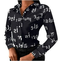 Жени плюс размер най-висок клирънс жени лятна мода тънък v-образен печат Небрежен пълен ръкав върхове блуза ролки черни 6