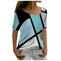Дамски върхове блуза солидна къса ръкав ежедневни жени летни тениски Henley Cyan 3XL