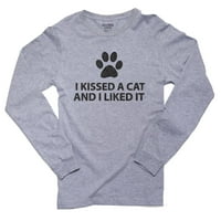 Целуна котка и ми харесва забавен любител на котките Графичен мъжки сива тениска с дълъг ръкав