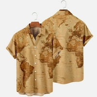 Ризи за гореща разпродажба Мъжки карта на световната карта Дигитален печат Разхлабен голям размер Бутон с къс ръкав Мячна риза върхове