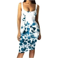 Дамски модни ежедневни летни къс ръкав от рамото печат кръг врата рокля синьо М