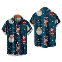 Отстъпка мъжки ежедневни бутони Коледни ризи Коледа Непозициониращи печат Ревел яка с къс ръкав Блуза Синя s