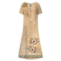 Просвета летни рокли за жени, отпечатани със средна дължина A-Line лакът с дължина на лакът
