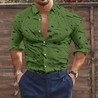 Elainilye Fashion Men's Polo ризи Хенли отпечатана риза с дълги ръкави плаж ежедневна риза блуза отгоре