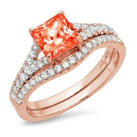3. КТ принцеса нарязани червено симулирани диамант Скъпоценност реални 18К розово злато адаптивни лазерно гравиране вечен уникален арт деко изявление годишнина сватба годеж Булчински пръстен група Комплект размер