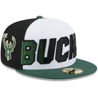 Мъжката нова ера Бял ловец Green Milwaukee Bucks обратно половината 9fifty Fitted Hat