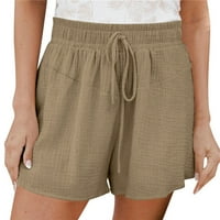 Къси панталони жени с висока талия, твърд товарен бутон с цип, плисиран късо с джобове Бежов XL