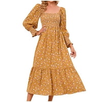 Аусист рокля за жени мода плюс размер с дълъг ръкав шифон оттегляне на рокля на талията есен Пендална бохемска рокля