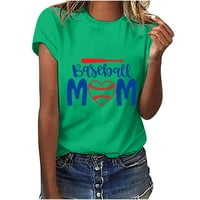 Жените Смешно Бейзбол печат Топ клирънс около врата ризи Ден на майката тениска за жени Бейзбол печатни тениски модерен рокля лятото С къс ръкав върхове дрехи зелено, л