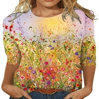 Жените случайни Печатни риза О-врата средна дължина ръкави тениска блуза тениска туника Топ Пролет Есен върхове